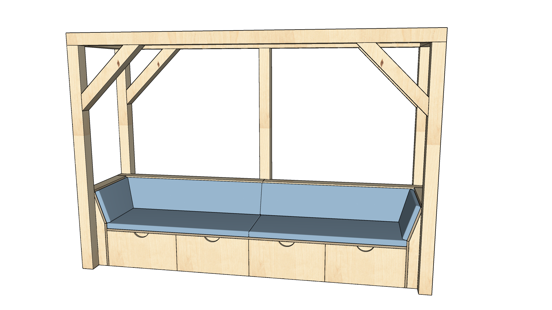 loungebank met pergolaframe met bakken op wielen